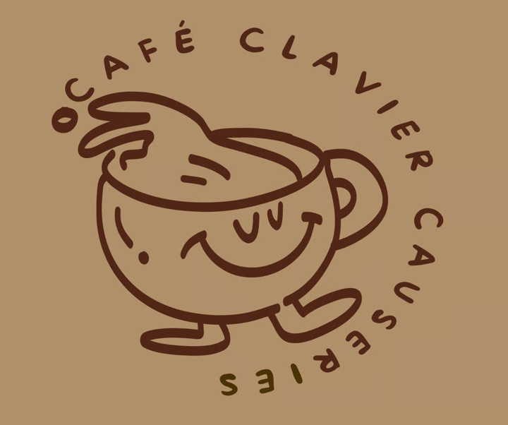 Logo Café Clavier Causeries : une tasse de café souriante dessinée à la main